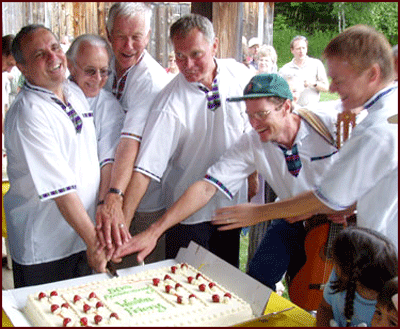 cutting the anniversary cake