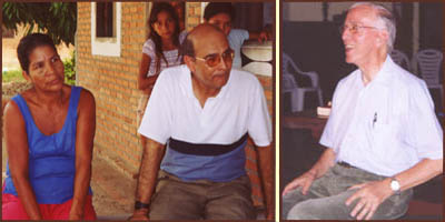 Brother Marcelo and a representative of the Karajá people; Bishop Pedro Casaldáliga